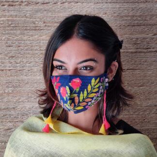 Stay Safe Silk Royal Blue Collage Mask